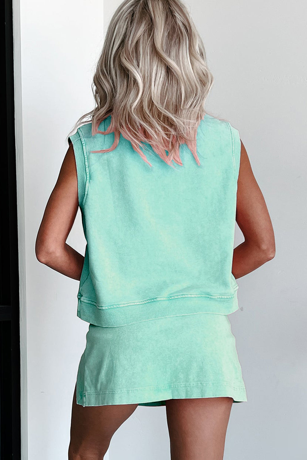Myosotis 2 Pieces Mineral Wash Cotton Tank Top Lined Split Skirt Set