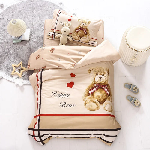 3Pcs Cartoon Cotton Crib Bed Linen Kit Baby Princess Bedding Set