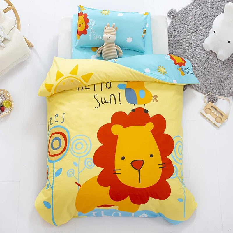 3Pcs Cartoon Cotton Crib Bed Linen Kit Baby Princess Bedding Set