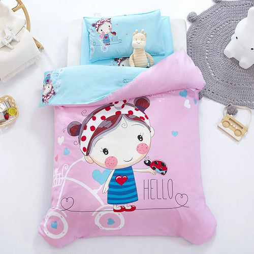 3Pcs Cartoon Cotton Crib Bed Linen Kit Baby Princess Bedding Set