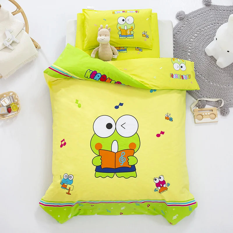 3Pcs Cartoon Cotton Crib Bed Linen Kit Baby Princess Bedding Set