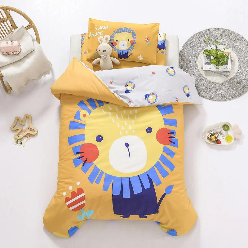 3Pcs Cartoon Cotton Crib Bed Linen Kit Baby Princess Bedding Set