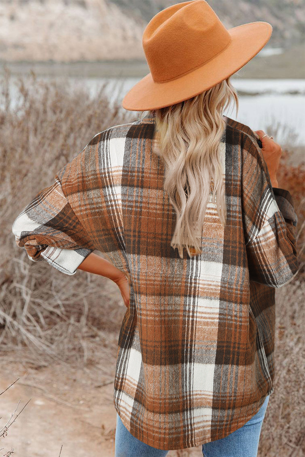 Pink Plaid Flap Pockets Shacket