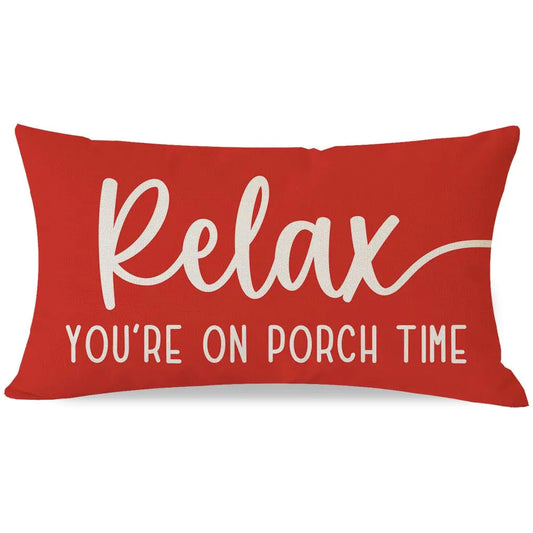 PANDICORN Decorative Throw Pillow Covers 12x20 Inch Relax Porch Time Red Outdoor Farmhouse Christmas Porch Decorations Lumbar Decorative Throw Pillows Cases for Front Porch Patio Couch Bench Decor