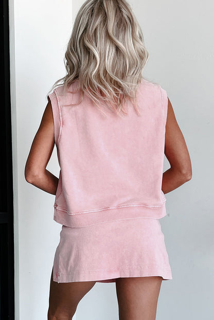 Myosotis 2 Pieces Mineral Wash Cotton Tank Top Lined Split Skirt Set